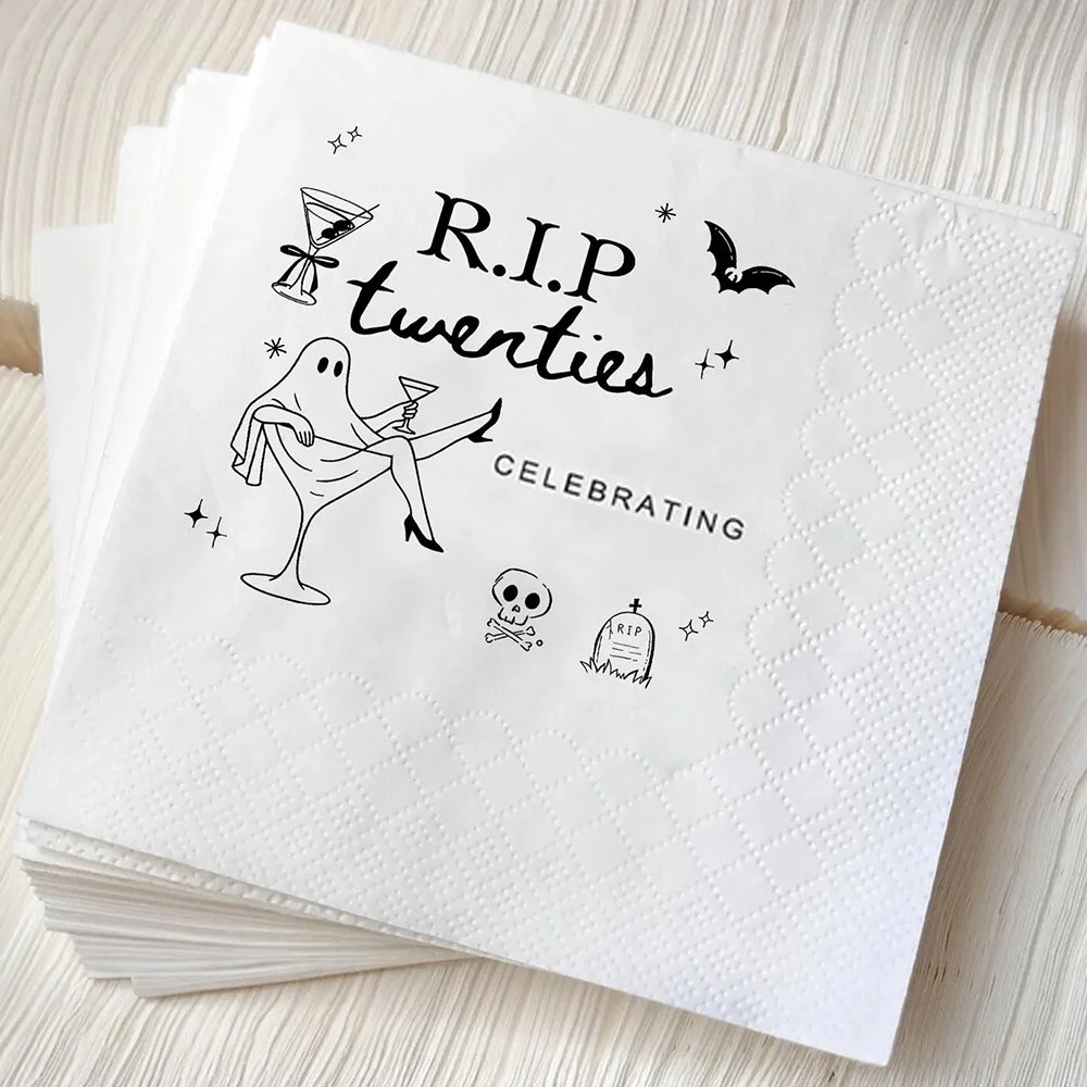 serviettes papier anniversaire fantôme cocktail crâne tombe chauves souris étoiles humoristiques festives