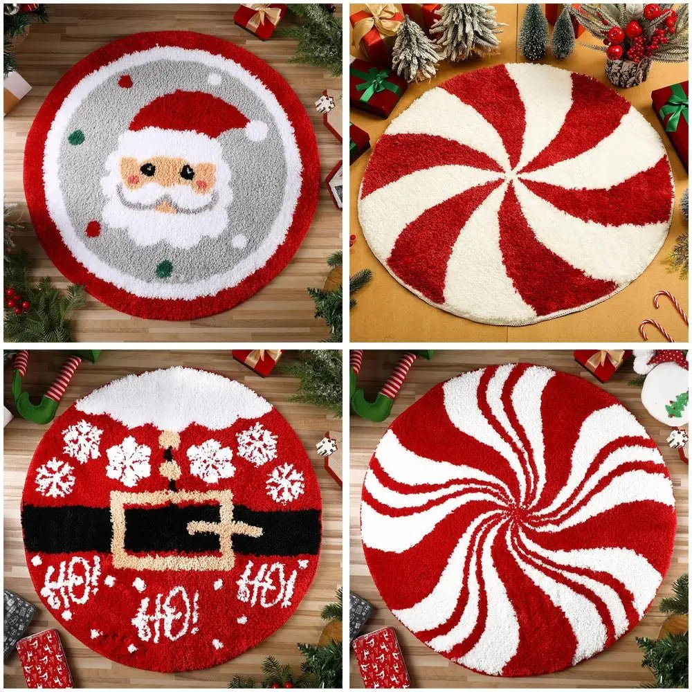 tapis rond flocons neige père noël spirale absorbant eau antidérapant intérieur decoration noel