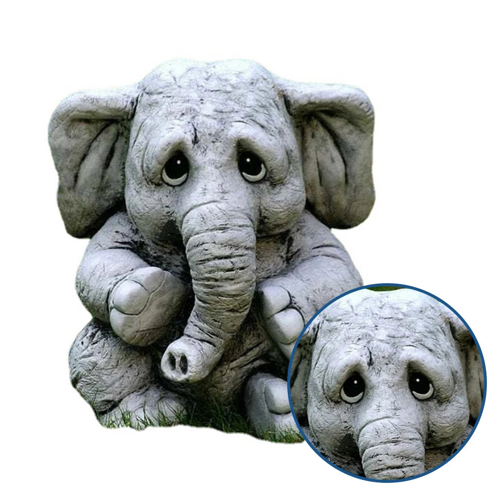 statue éléphant gris blanc décoratif jardin animalier texturé extérieur triste expressioniauxenfantin herbe vigne