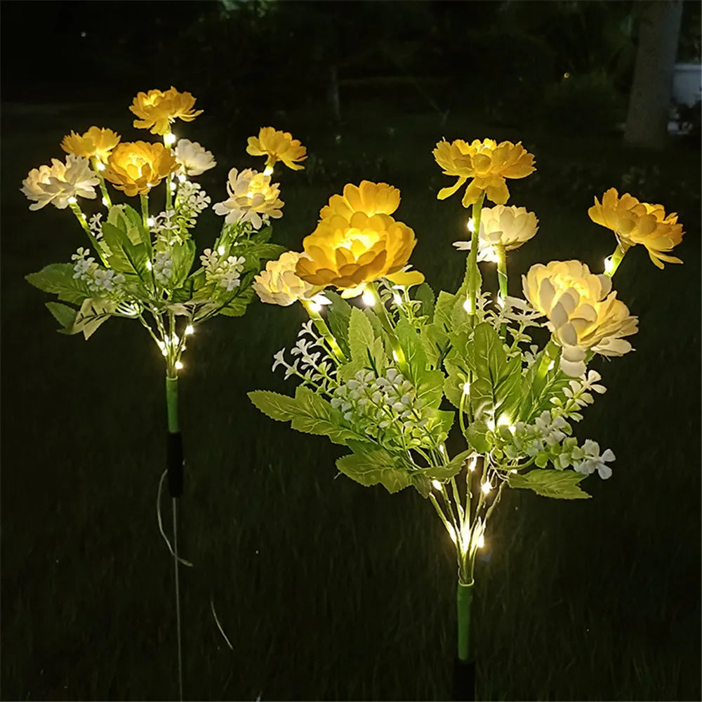 bouquet fleurs artificiel rose blanc jaune feuilles vertes moderne extérieur piquet métallique solaire