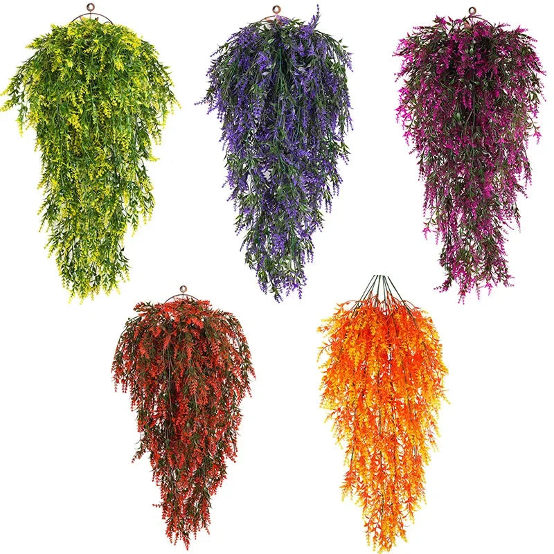 guirlande suspendue artificielle lavande verte violette feuilles fleurs colorées moderne décoration intérieure anneau métallique