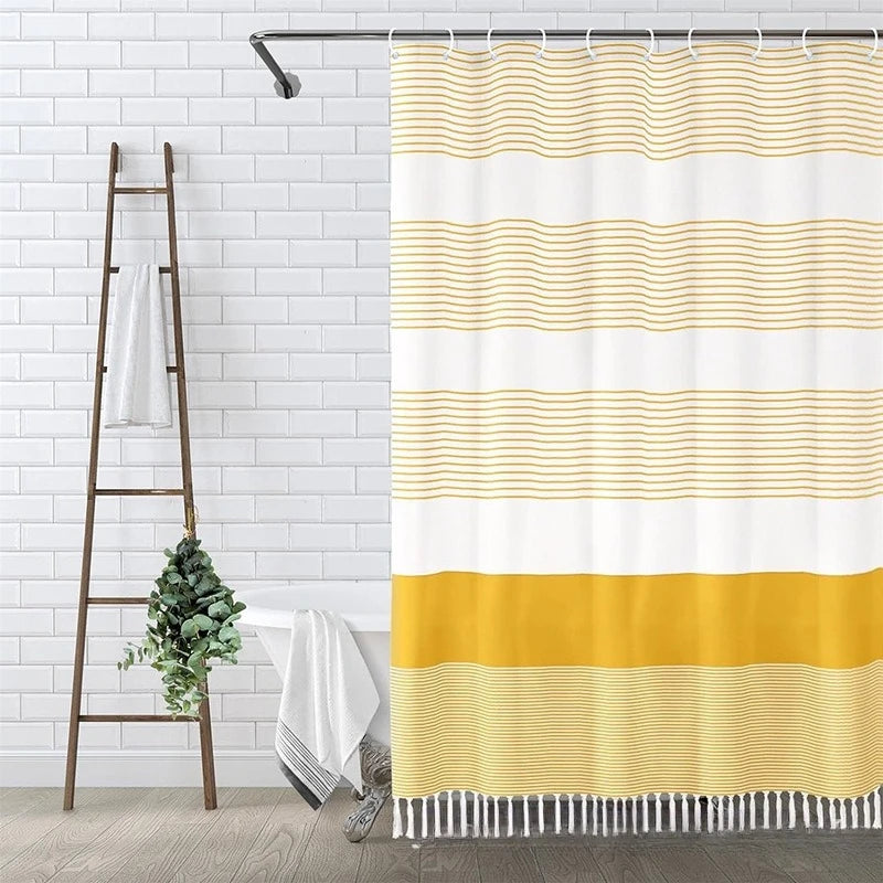 rideau douche polyester bleu clair rayures horizontales plissé moderne opale