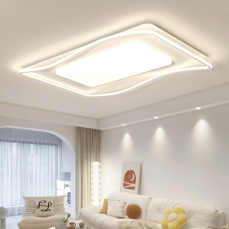plafonnier led moderne blanc bordure noire acrylique métal flux lumineux large zone éclairage chambre