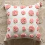 coussin carré moderne brodé géométrique rose boho chic franges adhésif zip 45x45cm