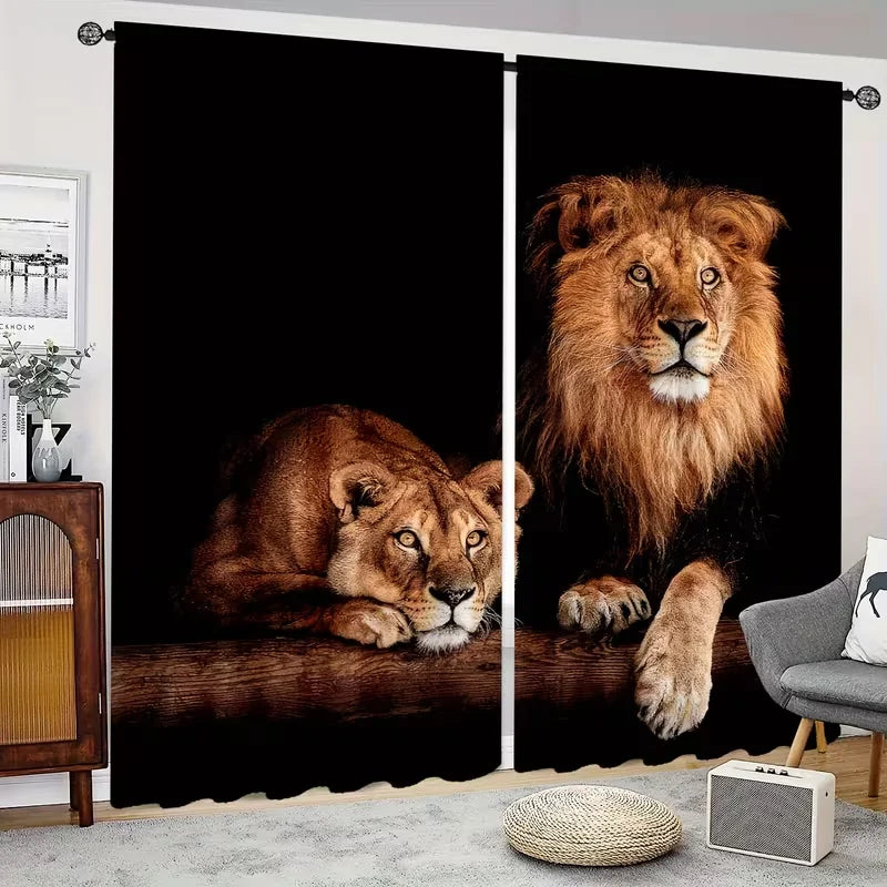 rideau lion lionne moderne 100 polyester noir marron beige 60x150CM 75x166CM 105x230CM 130x210CM