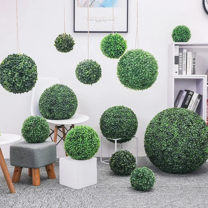 boule artificielle verte décoration extérieure moderne chaîne feuillage dense 10cm 13cm 18cm 23cm 28cm