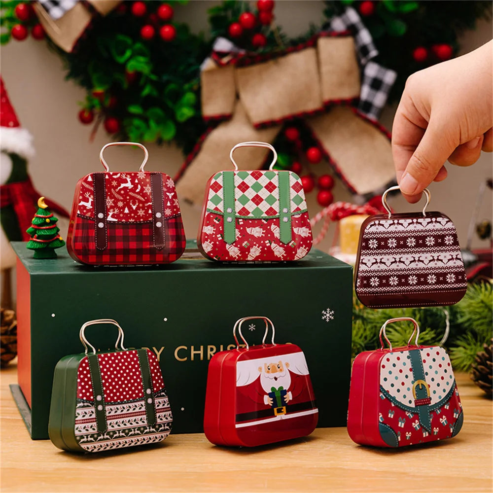 boîtes rangement noël motifs vintage poignées métalliques rouge vert blanc noël santa claus sapins