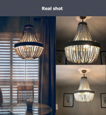 suspension lumineuse plafonnier led bois vintage éclairage salon chambre blanc gris doré