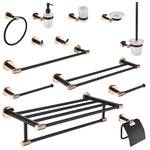 accessoires salle bain moderne porte serviettes noir cuivre doré fixations murales minimalistes