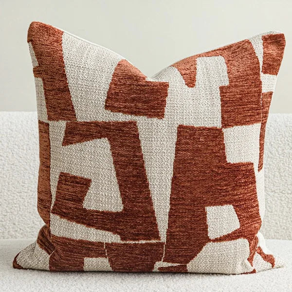 coussins décoratifs modernes motif géométrique beige gris noir rouge polyester