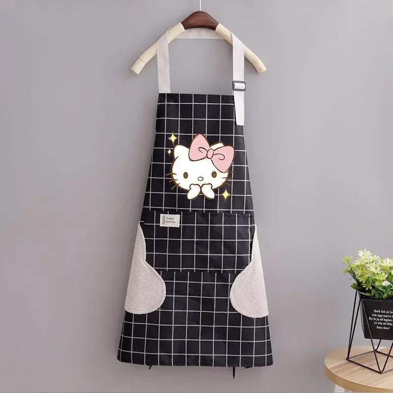tablier cuisine kawaii hello kitty imperméable anti taches serviette intégrée poches coeurs modernes