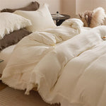 parure lit coton blanc cassé texture froissée housse couette drap taies oreiller
