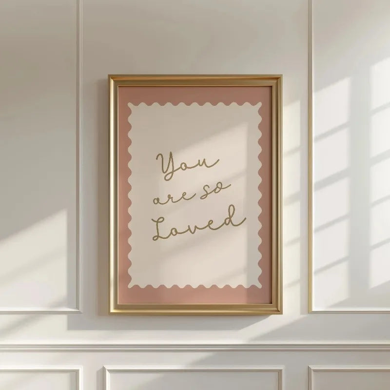 toile d'art minimaliste romantique rose clair lettre amour cœur décoration chambre salon impression toile