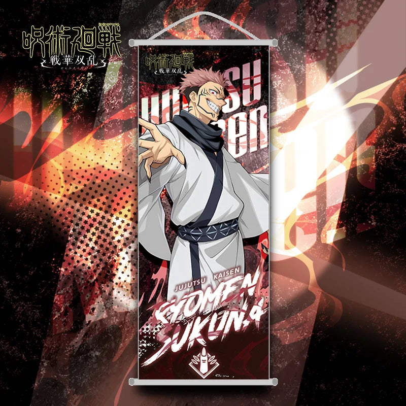 décorations anime bannières illustrées suspendues gojo satoru jujutsu kaisen vert noir bleu