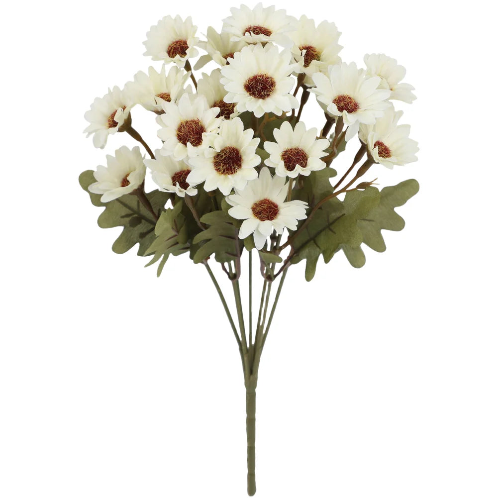 bouquet fleurs artificielles camomille marguerites soie plastique feuilles vertes naturel decoration maison mariage