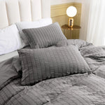 Housse de couette unie noire texture seersucker