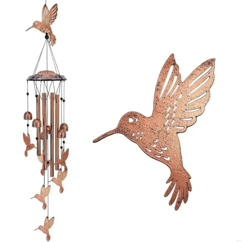 cloche vent artisanale cuivrée oiseau papillon grenouille crochet jardin thérapie sonore