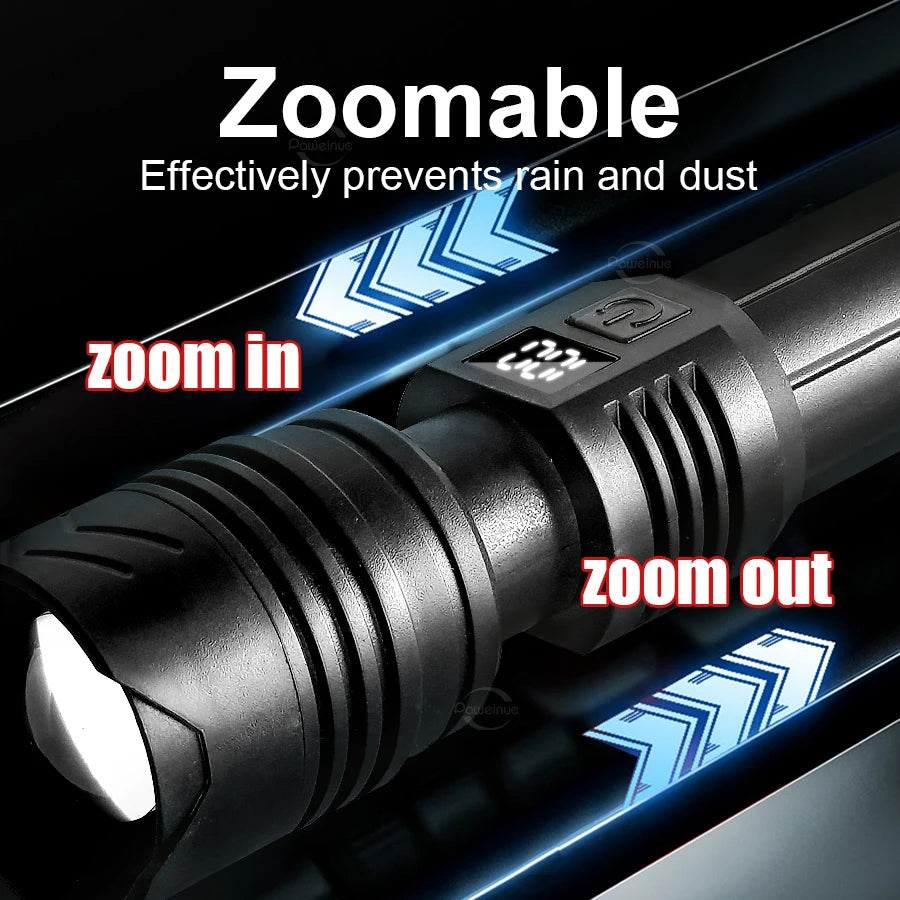 lampe torche rechargeable noire texturée moderne intense réglable trois modes batterie intégrée led zoomable