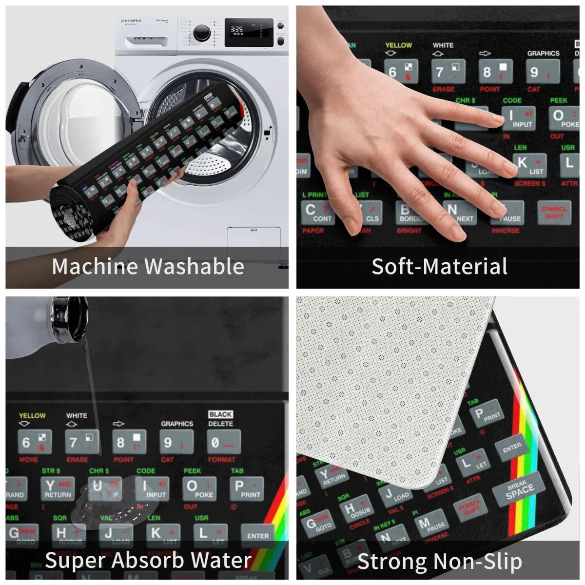 tapis bain antidérapant adhésif clavier rétro noir gris blanc