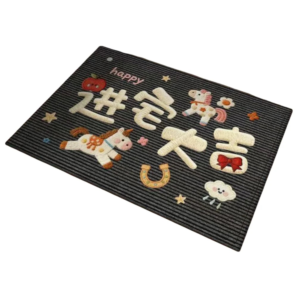 tapis sol antidérapant polyester vinyle géométrique chevaux motifs floraux lettres chinoises happy lucky festive