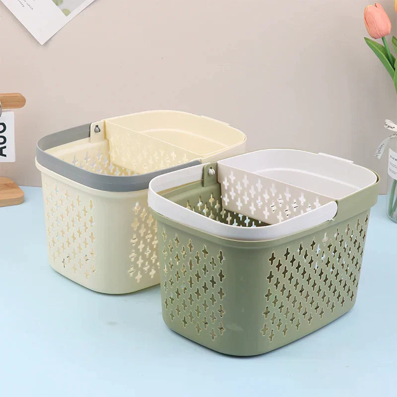 panier rangement bain portable réutilisable vert olive beige perforations moderne minimalistemaximum14words