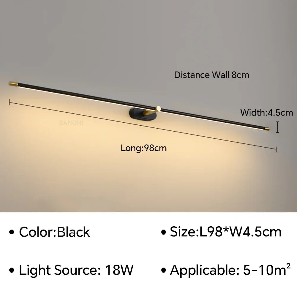 lampe miroir murale led moderne salle bain chambre noir or brillant
