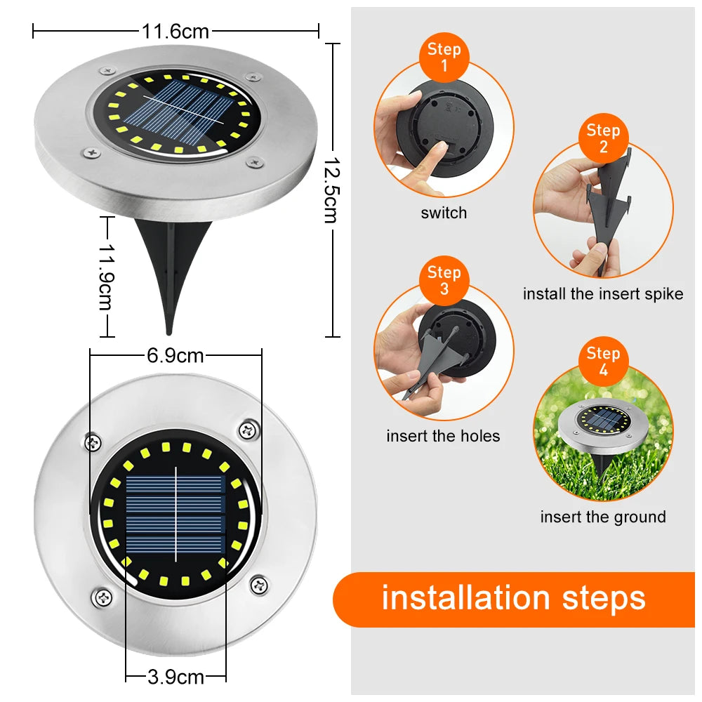 lampe solaire extérieure 20 led argentée insertion sol moderne
