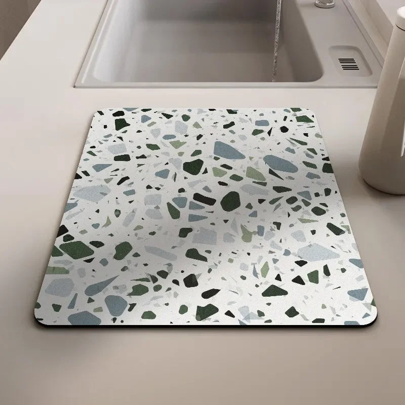 tapis séchage vaisselle gris effet terrazzo absorbant antidérapant cuisine évier moderne