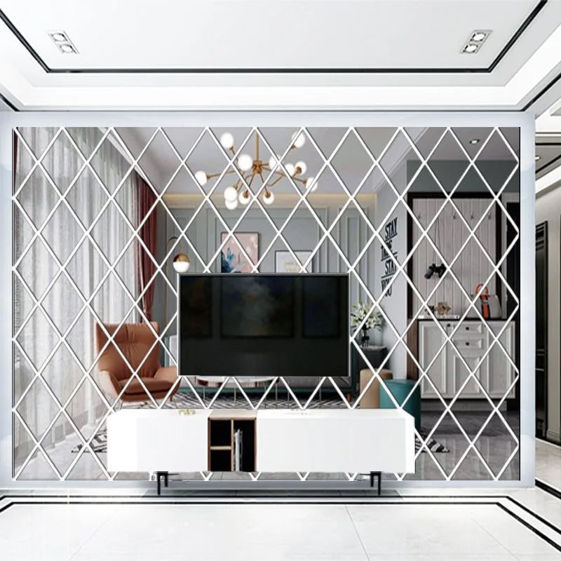 autocollant miroir mural 3d carreaux géométriques acrylique décoration salon maison adhésif moderne