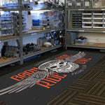 tapis crâne ailes born to ride graphique noir blanc orange imperméable antidérapant polyvinyle polyester