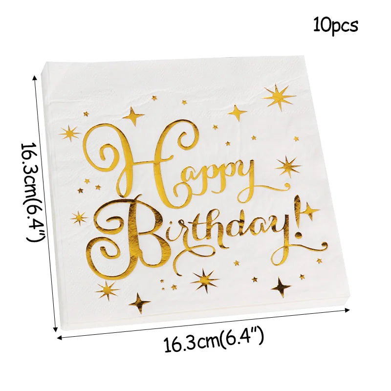 vaisselle jetable fête anniversaire étoiles dorées assiettes gobelets serviettes nappe