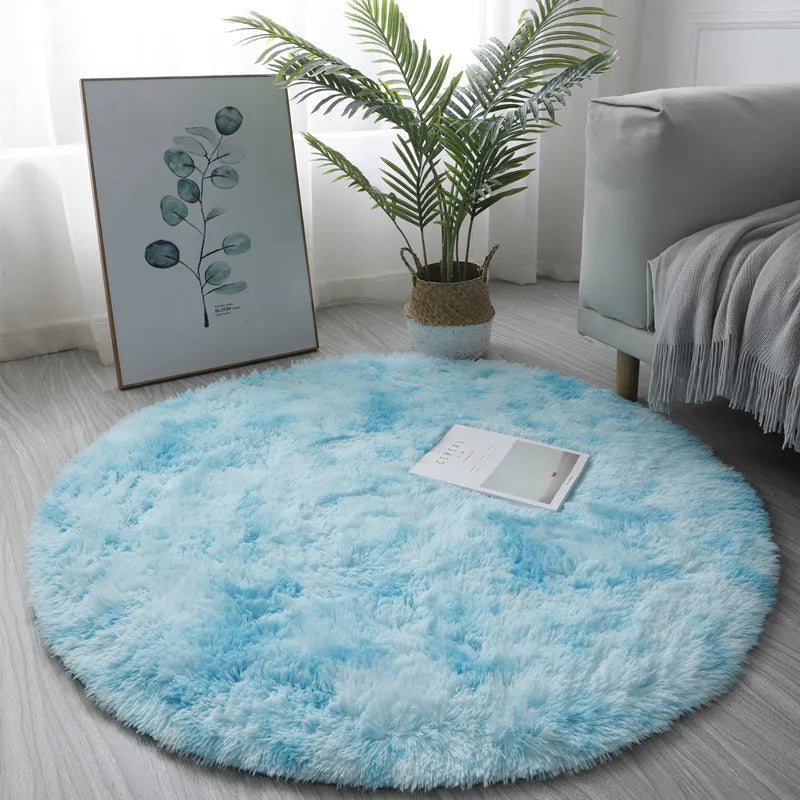tapis rond polypropylène peluche doux moderne beige blanc bleu rose chambre salon enfant
