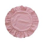serviettes table vert clair rose pâle beige clair bleu clair bord festonné rustique doux