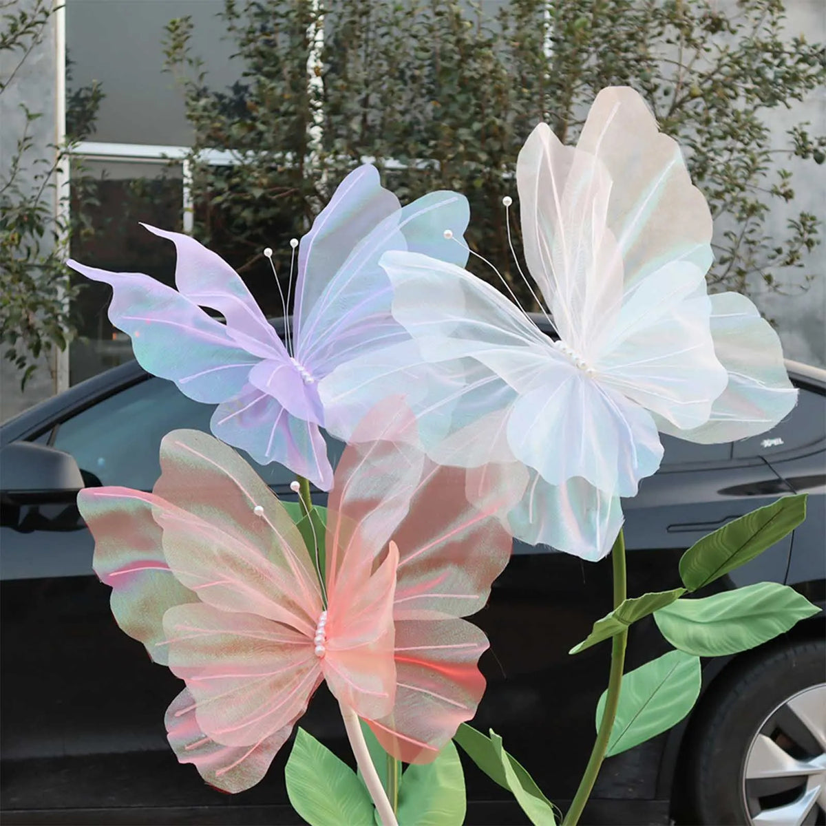 décorations 3D papillons tissu plissé rose violet blanc orange rouge Nouvel An Noël mariage