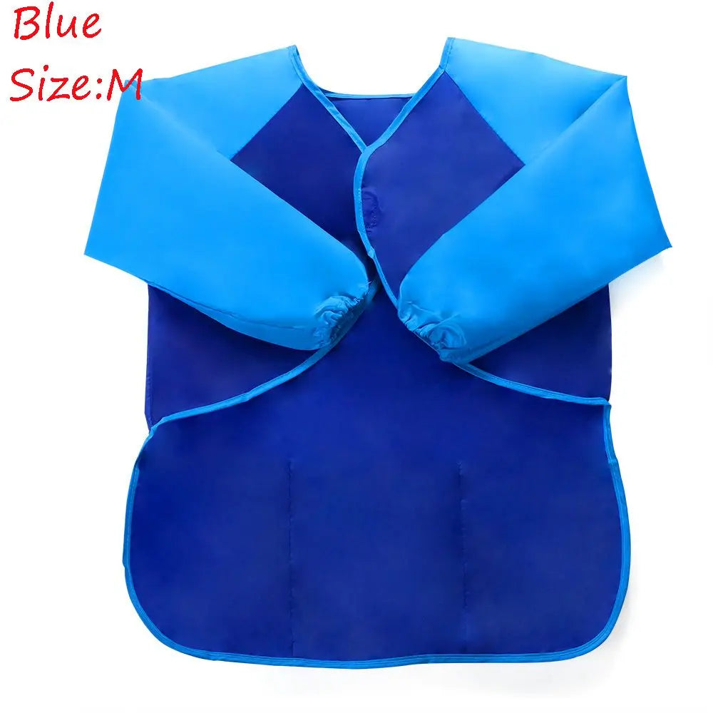 tablier peinture imperméable enfant pinceaux jaune bleu rose poche élastique pratique
