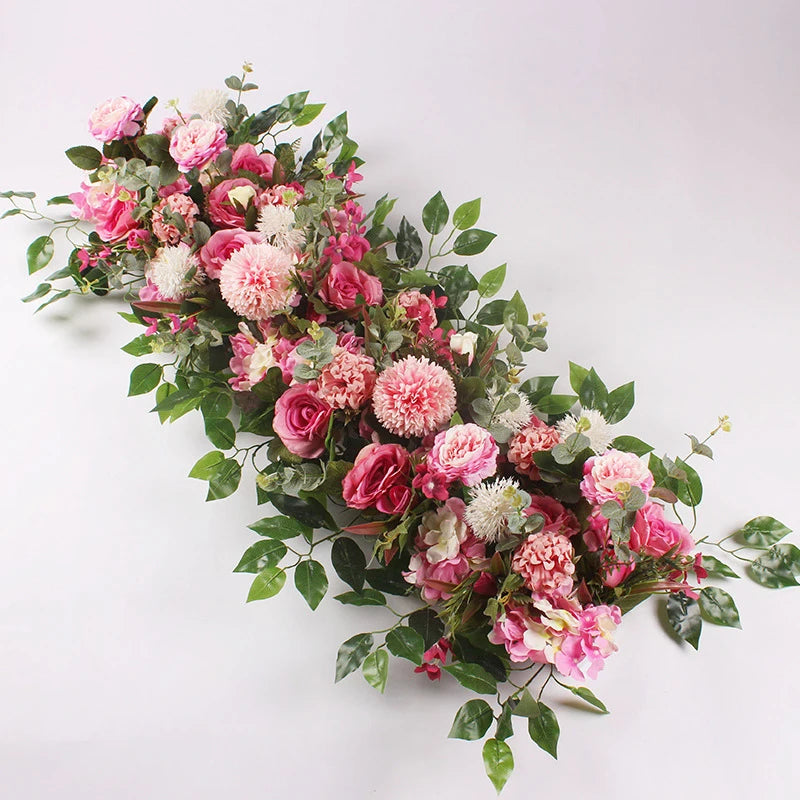 guirlande florale artificielle fleurs roses dahlias feuilles vertes décoration murale extérieure 100cm blanc rose