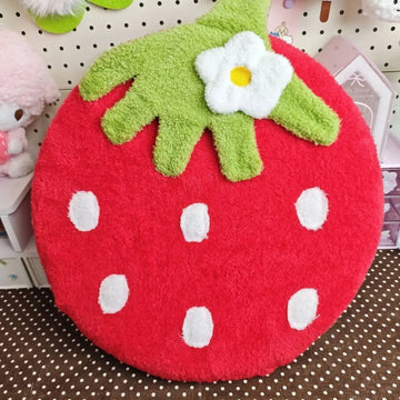 tapis peluche rose feuilles vertes blancs décoration enfantine points fleurs