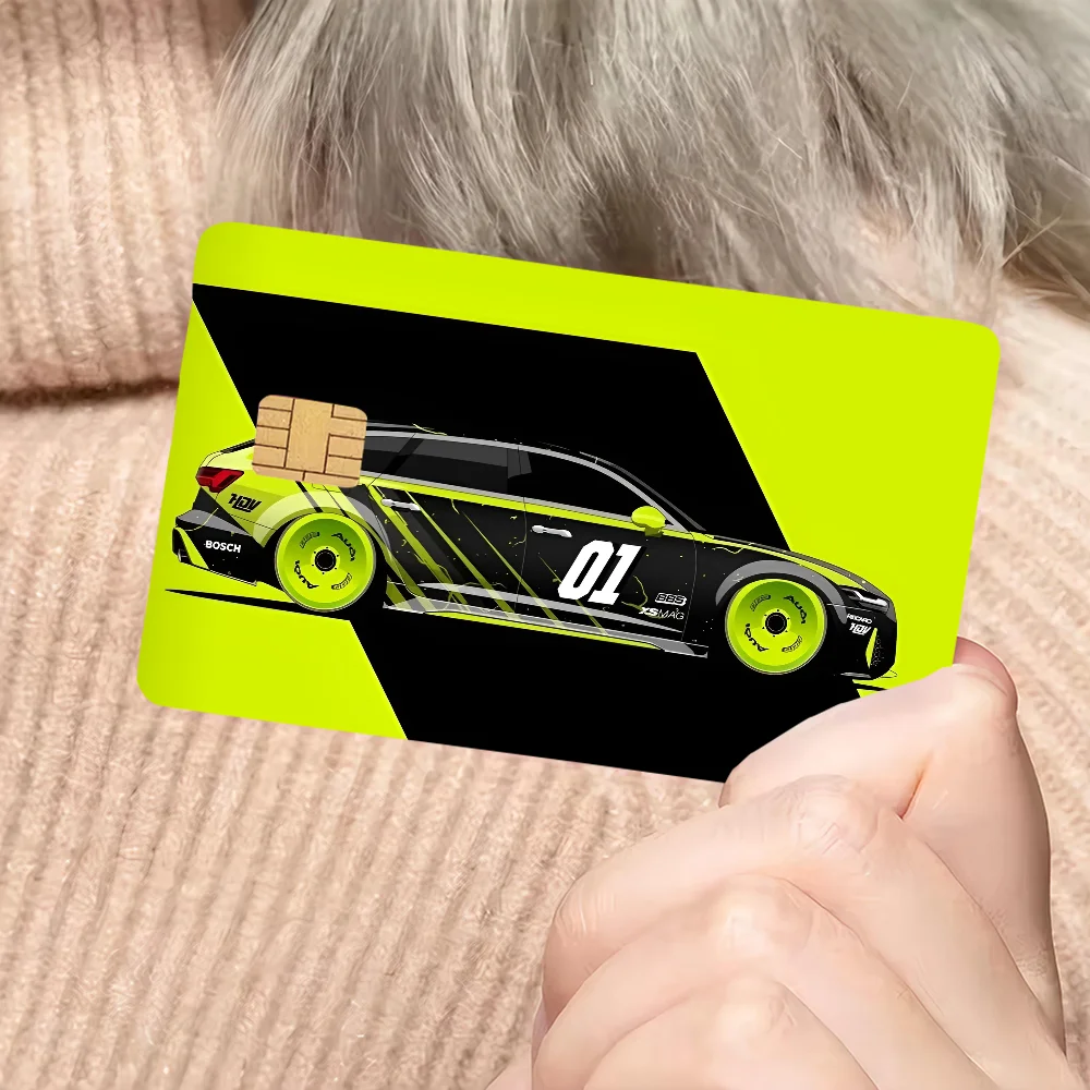 stickers carte crédit voiture sportive stylisée moderne waterproof réutilisable jaune fluo noir