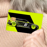 stickers carte crédit voiture sportive stylisée moderne waterproof réutilisable jaune fluo noir