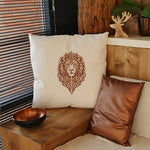 pochoir stencil lion stylisé motifs floraux blanc brun artisanal adhésif peinture bois décoration intérieure
