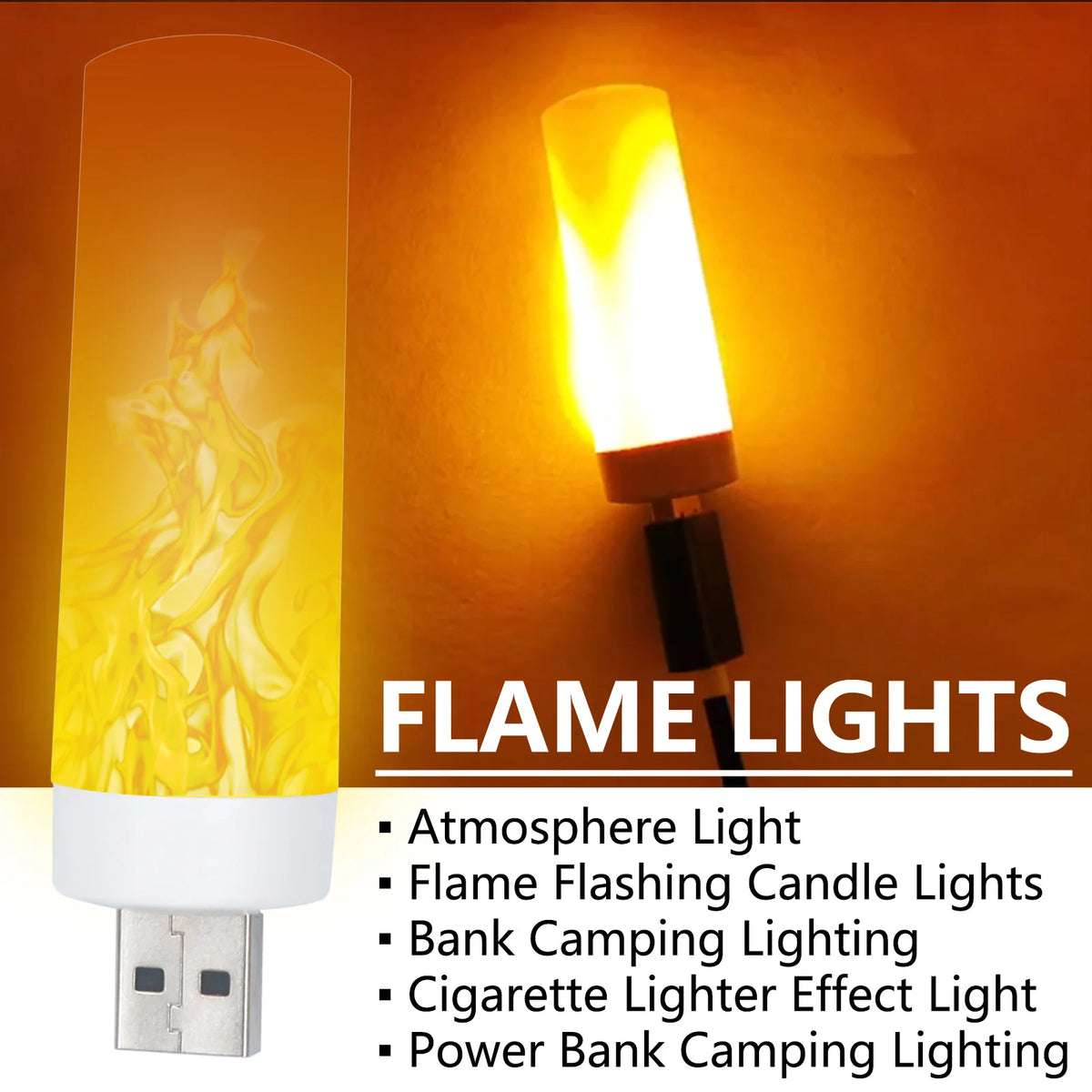 lampe led usb blanc jaune flamme stylisée moderne minimaliste 360 degrés 50000 heures
