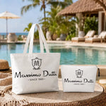 sac main toile blanche pochette logo poignées détachables fermeture éclair