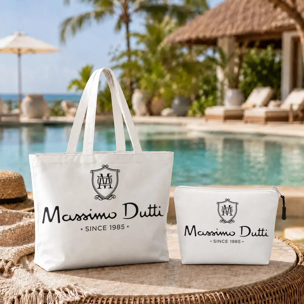 sac main toile blanche pochette logo poignées détachables fermeture éclair
