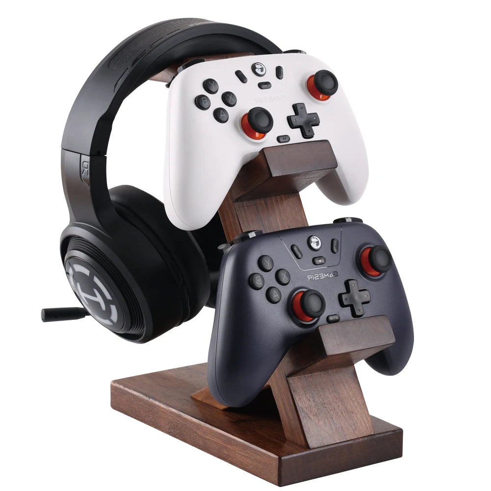 support jeu bois noir manettes casque rangement moderne chambre salon