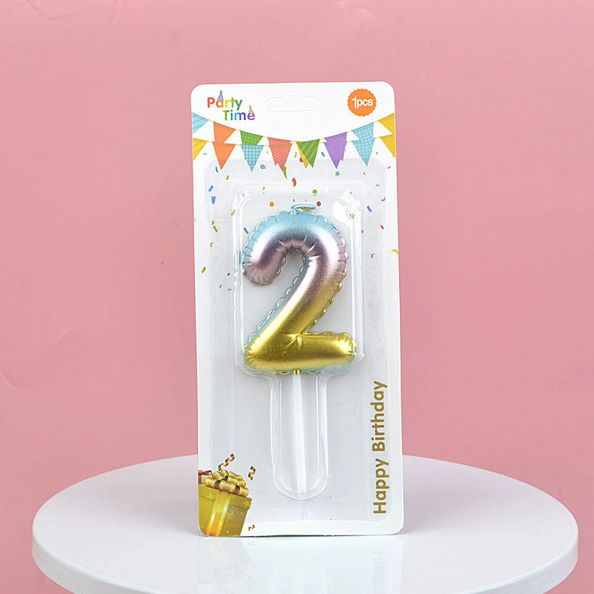 bougies forme chiffre anniversaire or argent bleu rose gradient moderne festives tringle
