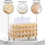 boîte mouchoirs rectangulaire or clair transparent diamants luxueux petits pieds dorés mouchoirs blancs