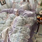 parure lit complète fleurs vintage princesse housse couette drap taies oreillers