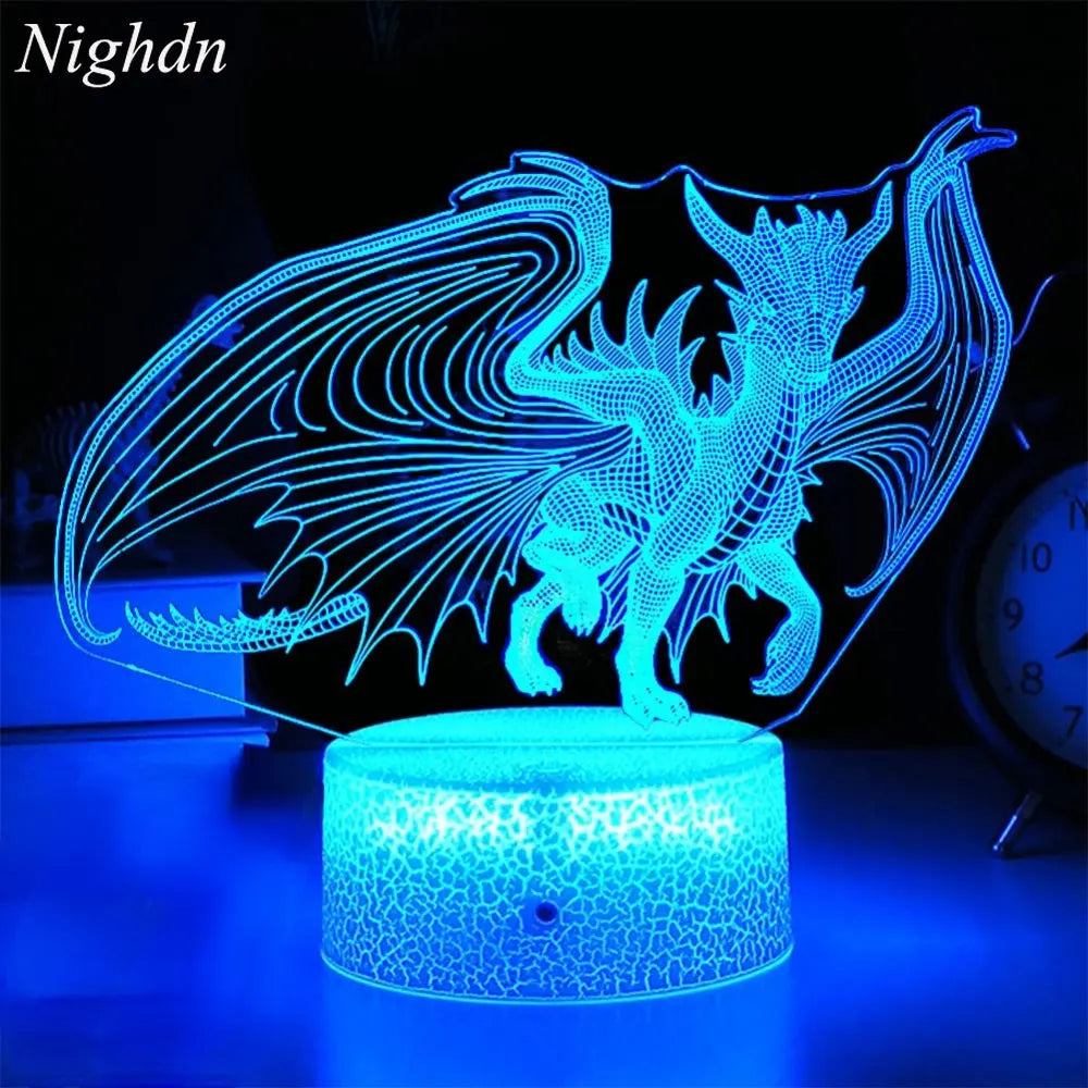 veilleuse dragon 3d acrylique 16 couleurs télécommande éclairage fantaisie moderne chambre enfants