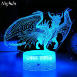 veilleuse dragon 3d acrylique 16 couleurs télécommande éclairage fantaisie moderne chambre enfants