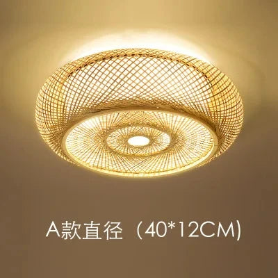 lampe tissage rotin moderne rustique bois naturel diamètre 40cm 50cm 60cm 80cm downlight